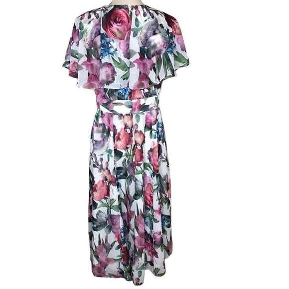 Maggy London Romantic White Floral Flutter Sleeve High Low Midi Dress Size 6 - Picture 4 of 12
